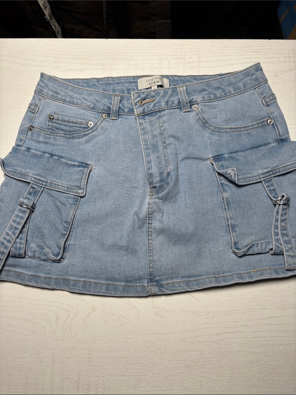 Love Tree Light Blue Denim Cargo Mini Skirt